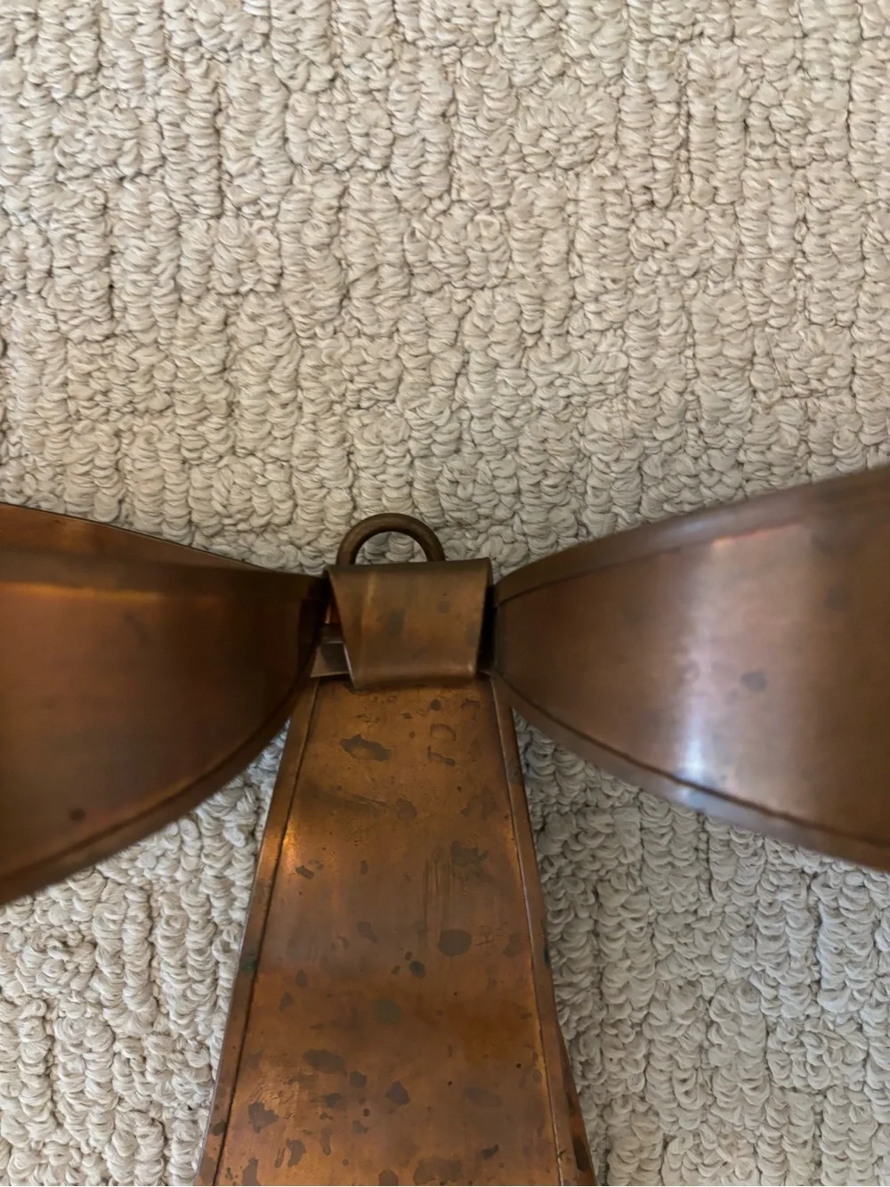 Vintage  Copper Bow with a natural aged patina. Wall Hook MCM-70s